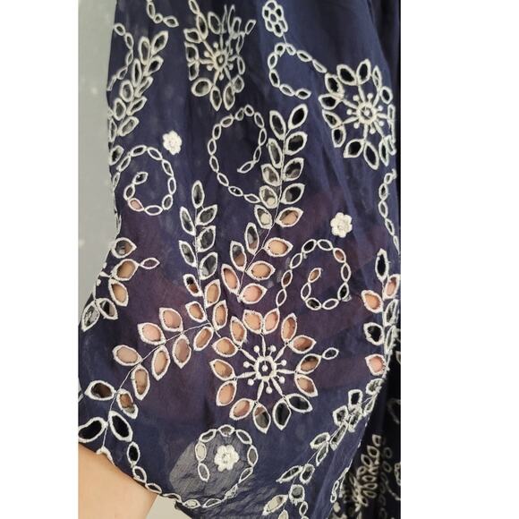 Yoana Baraschi Cotton Eyelet Floral Embroidered Dress Blue White XS - Picture 6 of 8